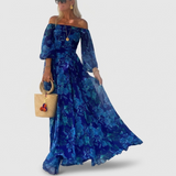Béatrice | Robe longue florale à épaules dénudées