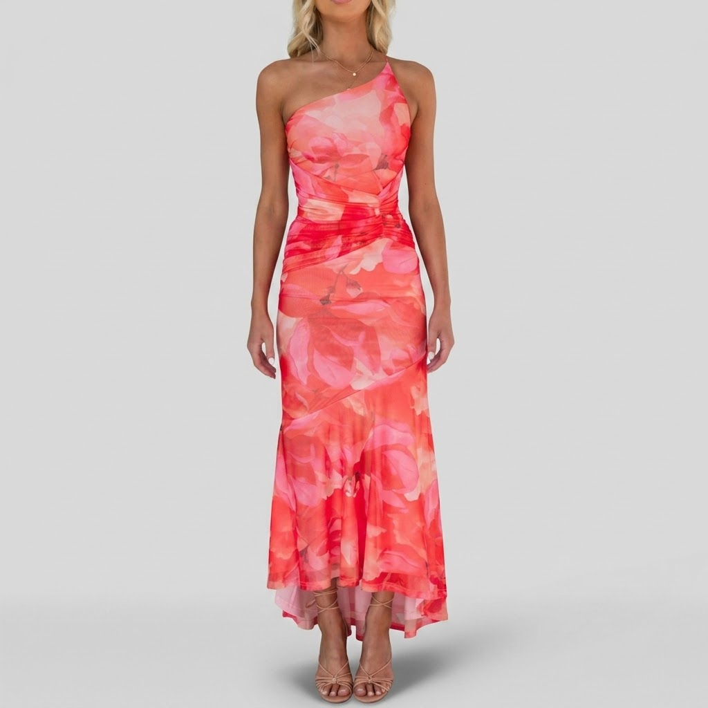 Blanche | Robe longue plissée à une épaule