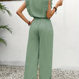Zella™ Elegant Two-Piece Set | Lace-Trimmed Top and Wide-Leg Trousers