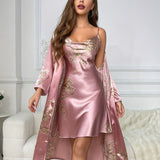 Rosalynn | 2-Piece Floral Satin Camisole &amp; Robe Set