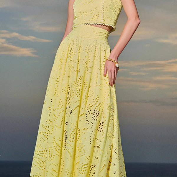 Larissa™ Embroidered Top & High-Waist Maxi Skirt Set | Elegant Two Piece Outfit