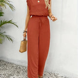 Zella™ Elegant Two-Piece Set | Lace-Trimmed Top and Wide-Leg Trousers