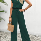 Zella™ Elegant Two-Piece Set | Lace-Trimmed Top and Wide-Leg Trousers